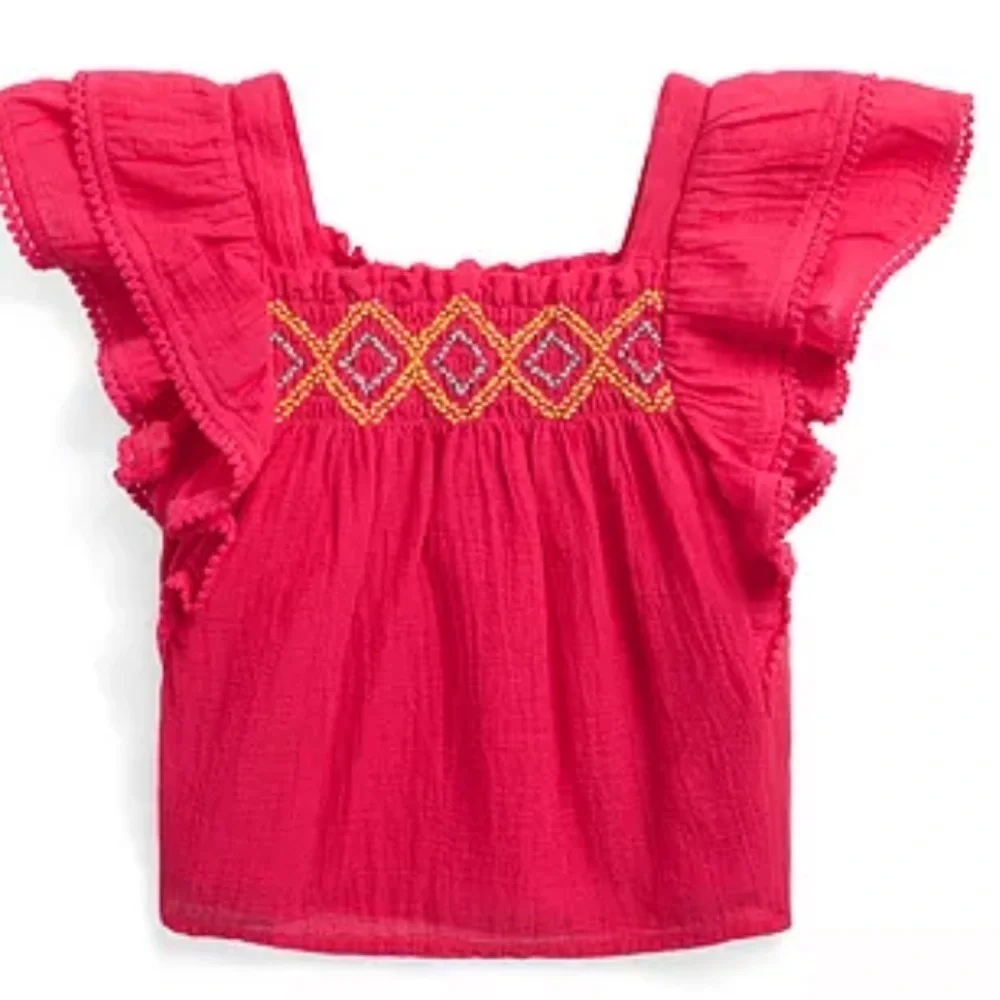 Polo Ralph Lauren Toddler and Little Girls Ruffled Cotton Gauze Top shirt size 5